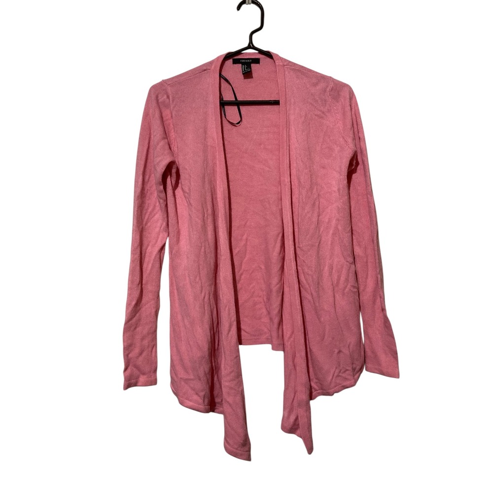 Forever 21 Pink Open Front Draped Waterfall Knit Cardigan Sweater Small